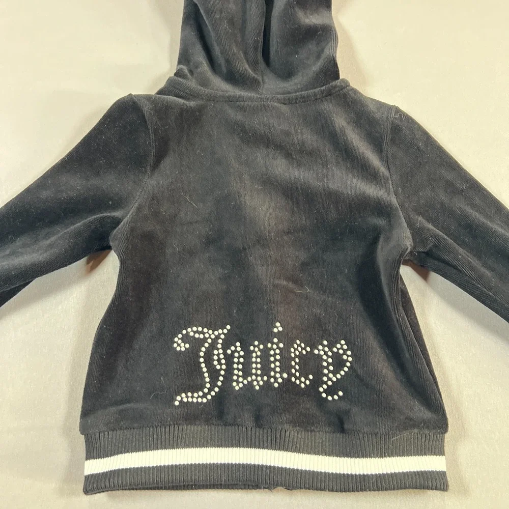Juicy Couture Hoodie Kids 18M Black Cotton Logo Embroidered Ribbed Trim Full Zip
